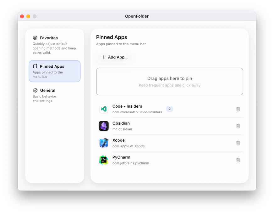 Adding favorites to OpenFolder